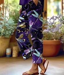 economico -Per donna Chinos Vacanza Vintage Casual Lunghezza intera Vita Alta Grafico Animale Tasca Morbido All'aperto Traspirante Inelastico Formale All'aperto Vacanza Viola Rosso Verde Estate Primavera Autunno