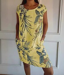 abordables -Femmes Mini Robe Robe Décontractée Robe d'été Mode Moderne Quotidien Plage Week-end Coupe régulière Fleur Sans manches Col ras du cou Blanche Jaune Rouge Bleu Été