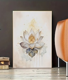 abordables -Décoration murale spirituelle moderne sans cadre - Impression d'art sur toile de lotus adaptée au salon et à la chambre à coucher - Affiche de peinture à l'huile de paysage de fleurs élégantes