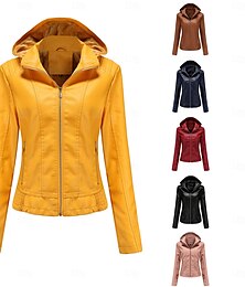 abordables -Mujer Chaqueta de cuero sintético Chaqueta de lana Cómodo Bolsillo Full Zip Forrado con Lana Moda Estilo callejero Plano Exterior Casual Diario Regular Con Capucha Ajuste regular Manga Larga Ropa de