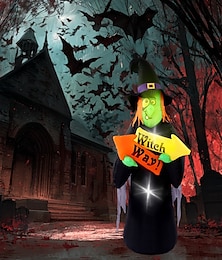 abordables -1 pièce 2,4 m fantôme lumineux sorcière gonflable air modèle sorcière façon Halloween intérieur et extérieur fête décoration atmosphère lumière US/AU/UK/EU plug