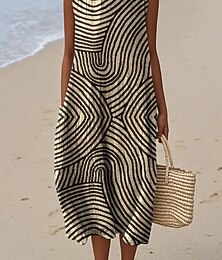 ieftine -Pentru femei Rochii Midi Rochie de Vară Vacanță Casual Boho Petrecere Plajă Potrivire Largă Geometric Fără manșon Crewneck Roz Îmbujorat Roșu-aprins Albastru piscină Portocaliu Vară Primăvară
