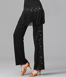 ieftine -pantaloni cu franjuri și paiete pentru dans latin pentru femei – pantaloni lungi și largi pentru jitterbug, dans marinaresc &spectacol/repetiție la sală