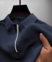 رخيصةأون -رجالي قمصان بولو الوافل قميص الجولف عمل فضفاض Lapel ربع الرمز البريدي كم قصير موضة أساسي سهل ربع الرمز البريدي عادي الصيف عادي أسود أبيض أزرق سماوي أزرق داكن رمادي قمصان بولو الوافل
