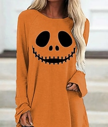 abordables -T-shirt pour femmes citrouille à manches longues graphique fantôme vintage élégant classique à manches longues col rond hauts longs imprimé quotidien blanc rouge orange printemps automne pré-automne