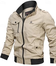abordables -Hombre Chaqueta ligera Chaqueta tipo cargo Chaqueta casual Vacaciones Diario Bolsillo Primavera Otoño Plano Moda Clásico Escote Chino Regular Negro Vino Caqui Verde Ejército Azul Oscuro Chaquetas