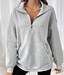 abordables -Mujer Sudadera Sudaderas Plano Ropa de calle Casual Manga Larga Cuello Alto Tops regulares Calle Festivos Cremallera Negro Rojo Gris Otoño