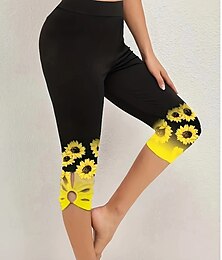 billige -Dame Bukser Leggings Gatemote Fritid Kalv lengde Naturlig Blomsternål i krystall Elastisk midje Trykt mønster Myk Gate Ferie Dagligdagstøy Svart Høst Normal