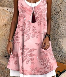 abordables -Halloween Femmes Mini Robe Robe T-Shirt Robe d'Été Robe trapèze Vacances Occasionnel Boho Quotidien Coupe Ample Fleuri Graphique Feuille Sans manches Col ras du cou Vert Claire Rose Claire Bleu