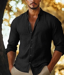 abordables -Hombre Camisa Camisa de lino Abotonar la camisa Plano Vacaciones Casual Negro Amarillo Azul Marino Marrón Manga Larga Diseño Verano Otoño Ropa Botones