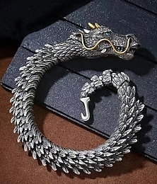 billige -sølv håndlaget dragekjedearmbånd vintage dristig dragebeindesign for menn trendy kult maskulint armbånd elegant eksklusivt motetilbehør
