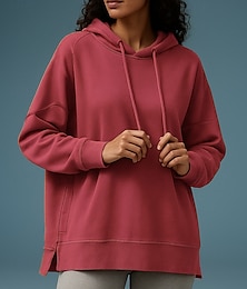billige -Dame Uformelle topper Hettegenser med pullover Gensere Lomme Langermet Topper treningsklær Solbeskyttelse Vindtett Vandring Trene Treningsklær Sports Sportsklær Ensfarget Svart Rosa Rød