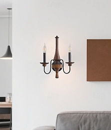economico -Applique da parete retrò con candela E14, decorazione rustica per la casa, lampada da parete con candela, luci da parete in legno e metallo, illuminazione per camera da letto e soggiorno