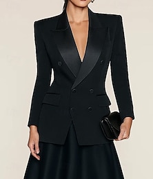 abordables -Costume femme cravate noire haut mère de la mariée élégant satin revers en pointe crêpe tissu extensible manches longues avec boutons couleur unie 2025