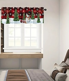 economico -1 pezzo di tenda corta da cucina natalizia - con un pupazzo di neve festivo e un disegno a scacchi con uno stile rustico semi-trasparente e tasche per aste adatte per decorare soggiorni, camere da