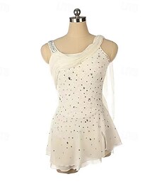 ieftine -Rochie de Patinaj Artistic Pentru femei Fete Πατινάζ στο πάγο Rochii Alb Peteci Deschide Înapoi Plasă Spandex Strech Antrenament Profesional Competiție Ținută Patinaj Termic cald Cristale / Strasuri