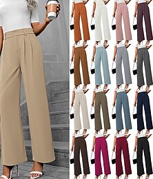 economico -Per donna Gamba larga Pantaloni Eleganti Streetwear Casual Lunghezza intera Naturale Semplice Elastico in vita Confortevole All'aperto Vacanza Ferie Marrone rossastro Rosso violaceo Cenere Grigio