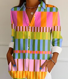economico -Per donna Camicia Grafico Geometrico A righe Vintage Tropicale Quotidiano Manica Lunga Colletto a Camicia Top Regolari Lavoro Quotidiano Bottoni Stampato Rosa Blu Viola Verde Estate Primavera