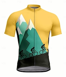 baratos -Homens Camisa para Ciclismo Manga Curta Moto Camisa / Roupas Para Esporte Blusas com 3 bolsos traseiros Resistente a UV Secagem Rápida Zíper Frontal Tiras Refletoras Amarelo Esportes Roupa