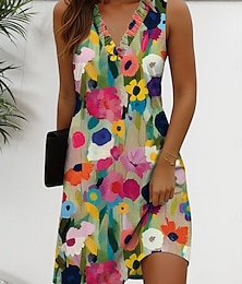 abordables -Femmes Mini Robe Robe d'Été Robe fourreau Occasionnel Boho Chaussures de plage Soirée Sortir Plage Coupe régulière Fleuri Graphique Sans manches Col en V Rouge Bleu Vert Kaki Été Printemps