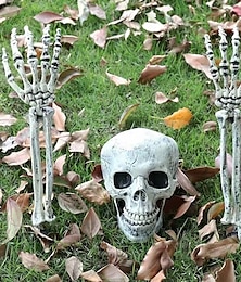 billige -Halloween-skjelett, banebrytende dekorasjonssett, realistiske hodeskalle- og armpinner for utendørs hagedekor, skummelt Halloween-skjelettrekvisittsett