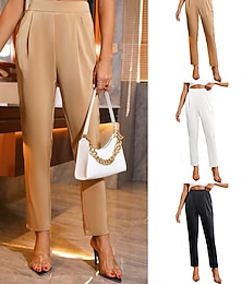 billige -Dame Dressbukser Mote Gatemote Full lengde Naturlig عادي Lomme Elastisk midje Bekvem Formell Gate Virksomhet Svart Hvit Champagne Høst Normal