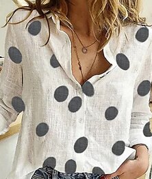 abordables -Mujer Camisa Camisa de lino Estampado Diario Elegante Básico Manga Larga Cuello Camisero Tops regulares Trabajo Diario Festivos Botones Blanco Azul Piscina Gris Primavera Otoño