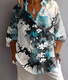 お買い得  -女性用 シャツ フラワー グラフィック タイダイ ヴィンテージ 日常 スタイリッシュ 長袖 シャツカラー レギュラートップス ワーク 日常 祝日 ボタン プリント ブルー フクシャ グリーン 夏 春 秋