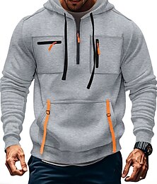 baratos -Homens Moletom Quarter Zipper Hoodie Preto Verde Tropa Azul Marinha Cáqui Cinza Claro Com Capuz Tecido Bolsos Quarter Zip Desportos e Ar livre Diário Feriado Poliéster Roupa de rua Básico Casual