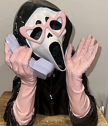 levne -Růžová křičící tvář duch figurka halloween pryskyřičná strašidelná světelná zářící socha pro domácí kancelář dekorace na stůl