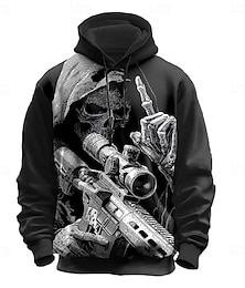 abordables -Halloween Hombre 3D segador Sudaderas Sudadera Sudadera Sudadera con capucha Cuello Barco Punk Impresión 3D Discoteca Ropa de calle Negro Rojo Correa Otoño Invierno Diseñador