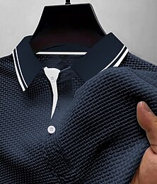 رخيصةأون -رجالي قمصان بولو الوافل قميص الجولف عمل فضفاض Lapel كم قصير أساسي الحديث محكم Buttons قماش الجاكار الصيف عادي أسود أبيض أسود أزرق غامق أزرق البحرية قمصان بولو الوافل