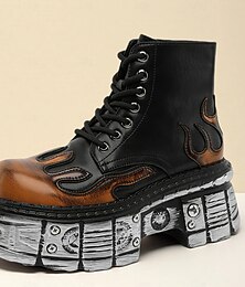 economico -stivali da combattimento con plateau e fiamme gotiche da uomo – stivaletti alla caviglia con lacci e suola spessa in stile steampunk per feste punk rock e cosplay