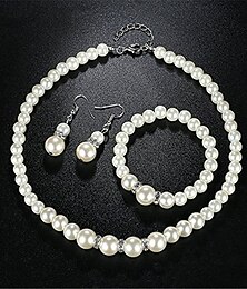 abordables -Ensembles de bijoux de mariée 1 ensemble boucles d'oreilles en alliage de perles d'imitation collier bracelets ensemble de bijoux élégant pour femme pour fête de mariage occasion spéciale