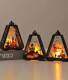 abordables -1 lanterne lumineuse électronique à LED portative pour Halloween, château de sorcière, citrouille, lumière décorative d'ambiance de fête intérieure et extérieure