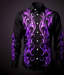 preiswerte -Herren Flamme Hemd Knopfhemd Lässiges Hemd Langarm Modisch lässig Urlaub Täglich Streetwear Sommer Frühling Umlegekragen 3D-Druck Hemden mit Kragen Schwarz