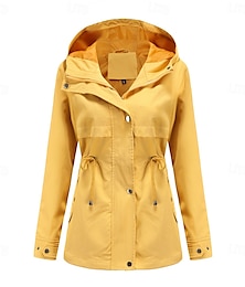 abordables -Mujer Abrigo Cómodo Full Zip Correa Moda Estilo callejero Plano Exterior Casual Diario Regular Con Capucha Ajuste regular Manga Larga Ropa de calle Negro Amarillo Burdeos Primavera Otoño