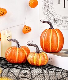 abordables -Décoration de citrouille artificielle 3 pièces, citrouilles en mousse de décoration d'automne bohème pour Halloween pour une utilisation intérieure et extérieure, centre de table de fête des récoltes