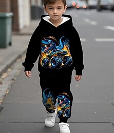 billiga -Pojkar 3D Dinosaurie Huvtröja & träningsbyxor Set Sportdräkt Träningsoveraller Långärmad Vår Höst Dagligen Grundläggande Ledigt Barn 4-12 år Huva Utomhus Semester Sport Skräddarsydd passform