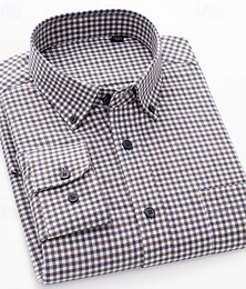 billiga -Herr Skjorta Button Down skjorta Rutig skjorta Pläd / Randig / Chevron Dagliga kläder Företagskläder Gul Mörk marin Brun Grön Långärmad Tröjkrage Alla årstider Kläder Spänne