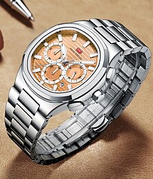 abordables -MINI FOCUS Hombre Relojes de cuarzo Moda Negocios Reloj de Muñeca Luminoso Calendario IMPERMEABLE Decoración Acero Reloj
