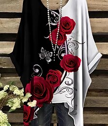 economico -Per donna Blusa Floreale Grafico Elegante Vintage Quotidiano Mezza Manica Manica a pipistrello Girocollo Top Regolari Quotidiano Ferie Abbigliamento da vacanza Nero Rosa Rosso Viola Estate Primavera