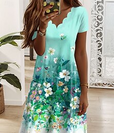 ieftine -Pentru femei Rochie Mini Rochii Tricou Rochie A line Rochie de vară Elegant Vacanță Casual Fit regulat Floral Grafic Manșon scurt În V Roz Îmbujorat Albastru piscină Mov Trifoi Vară Primăvară