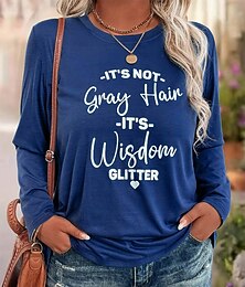 preiswerte -Damen Übergröße Oberteile T Shirt Geometrie Druck Langarm Rundhalsausschnitt Lässig Täglich Polyester Herbst Winter Schwarz Blau
