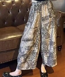 economico -Per donna Gamba larga Pantaloni Eleganti Streetwear Casual Lunghezza intera Naturale Fiore Elastico in vita Stampato Morbido Streetwear Ferie Abbigliamento quotidiano Grigio Autunno Vestibilit