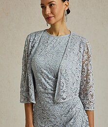 economico -Per donna Camicia di Pizzo Elegante Quotidiano Festa Girocollo Grigio chiaro Estate Primavera Autunno