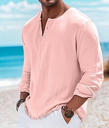 halpa -Miesten Henley-paita T-paidat Henley toppi Pellava T-paita Pitkähihainen Yhtenäinen väri Tavallinen Solid Color Muoti Suunnittelija Vapaa-aika Väripaletti Napit Henley ulko- Kausaliteetti Päivittäin
