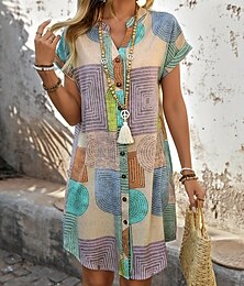 abordables -Femmes Mini Robe Robe d'été Occasionnel Quotidien Coupe régulière Plaid manche longue Encolure en V Vert Été