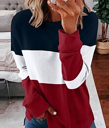 baratos -Mulheres Moletom Gráfico Listrado Casual Manga Longa Gola Redonda Decote Redondo Tops regulares Rua Casual Feriado Imprimir Rosa Vinho Azul Roxo Laranja Primavera Outono Inverno