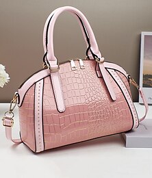 economico -Borsa a mano da donna in similpelle con motivo coccodrillo – borsa a tracolla lucida con manici superiori e tracolla per ufficio, uso quotidiano e uscite formali
